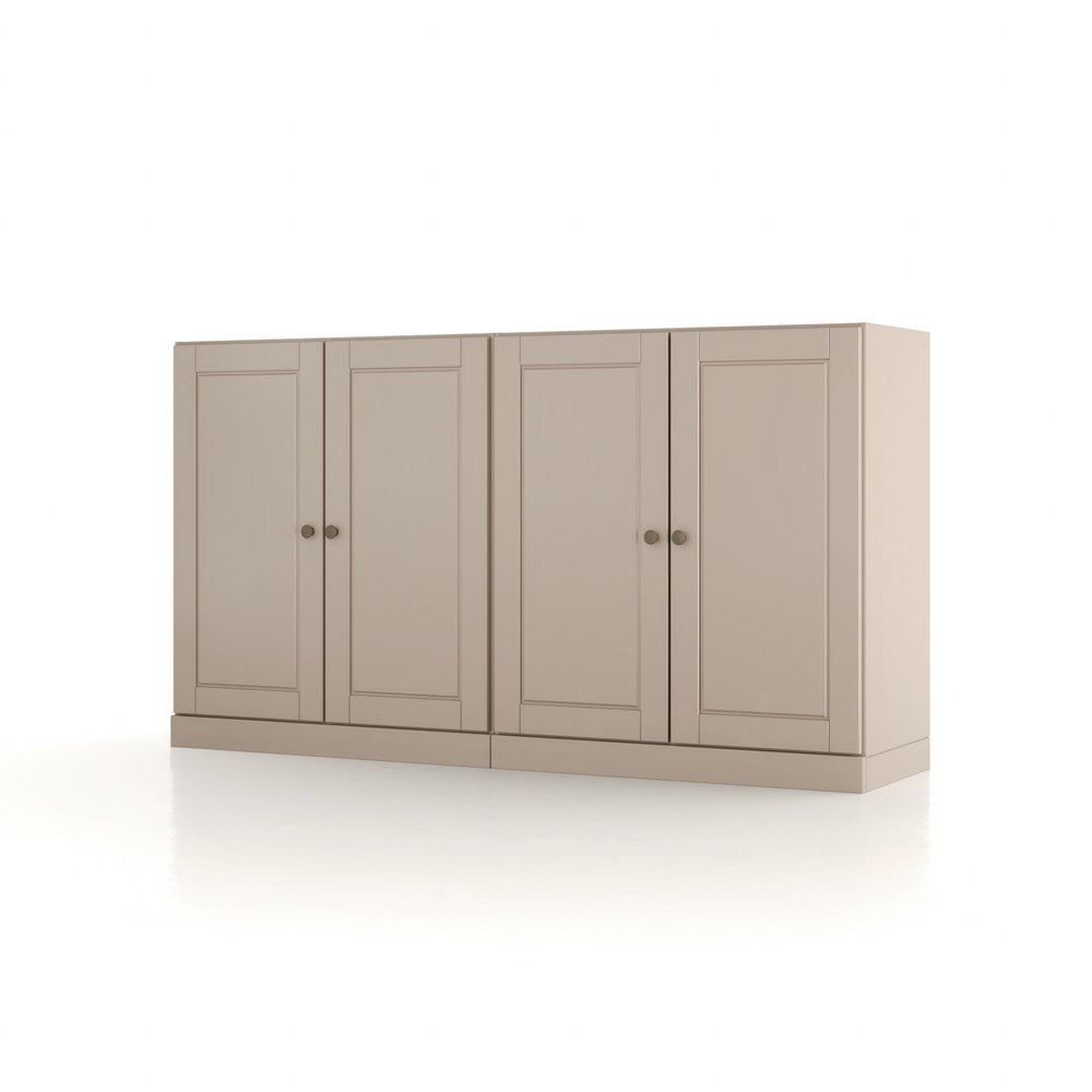 64" Beige Solid Wood Four Drawer Sideboard With Four Doors