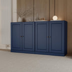 64" Navy Blue Solid Wood Four Drawer Sideboard With Four Doors