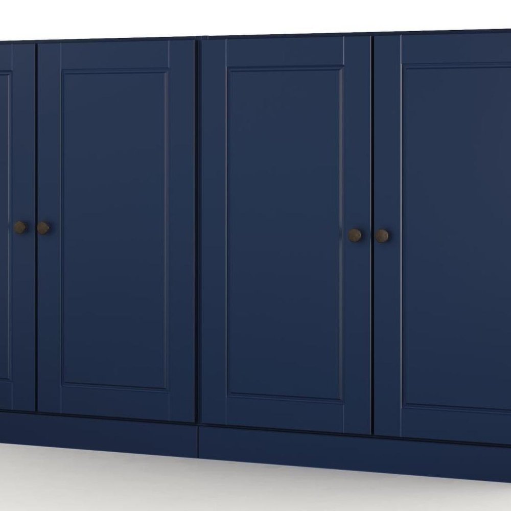 64" Navy Blue Solid Wood Four Drawer Sideboard With Four Doors
