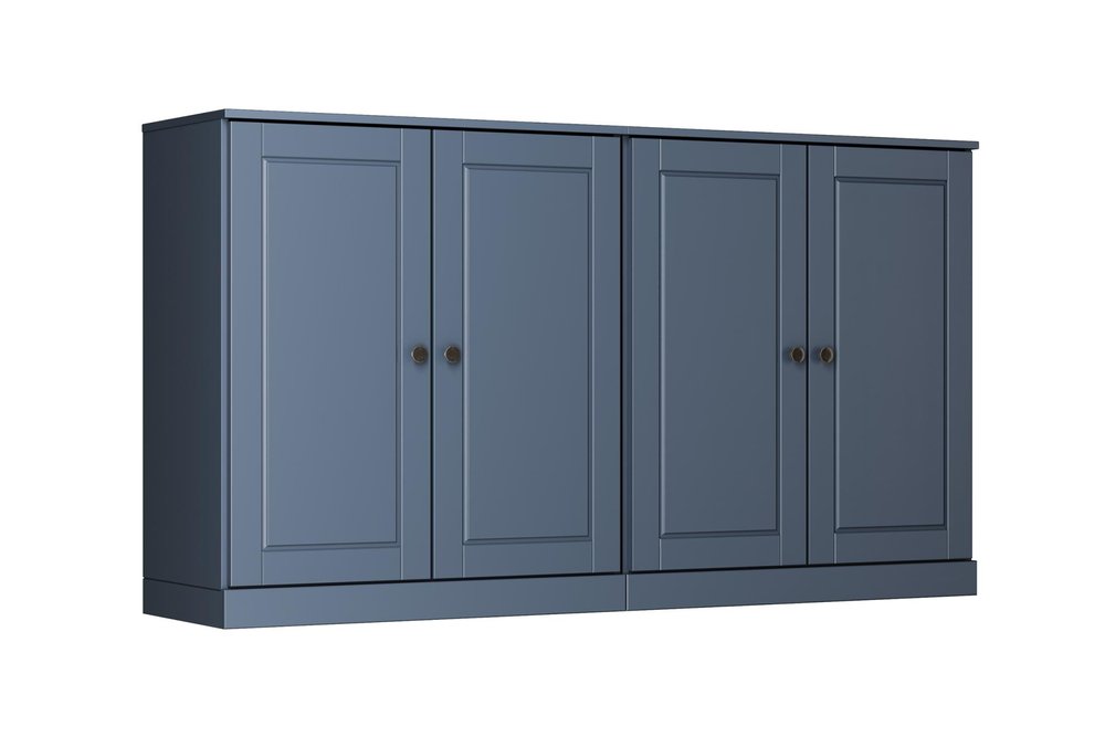 64" French Blue Solid Wood Four Drawer Sideboard With Four Doors