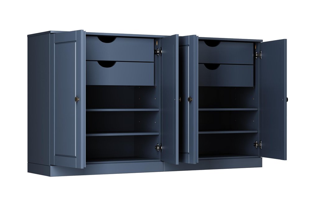 64" French Blue Solid Wood Four Drawer Sideboard With Four Doors