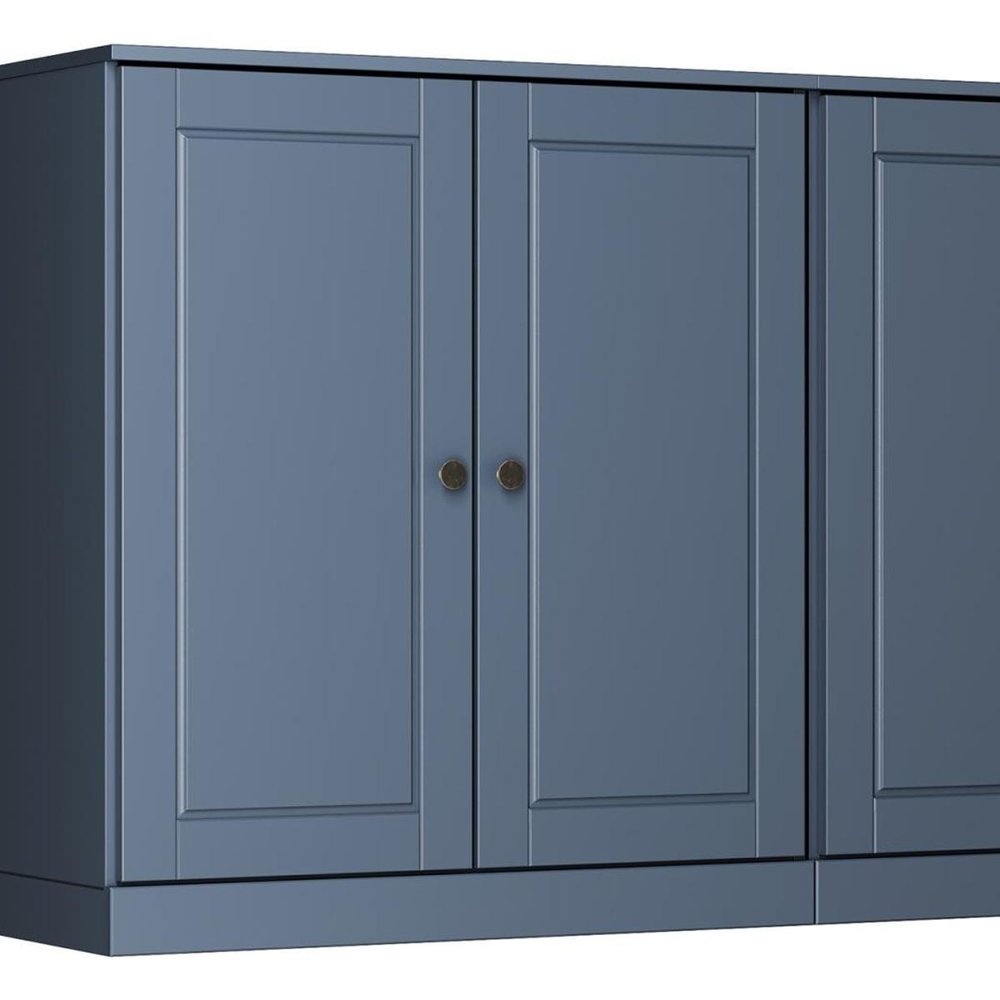 64" French Blue Solid Wood Four Drawer Sideboard With Four Doors