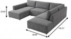 Beige Corduroy Modular U Shaped Three Piece Sofa and Chaise Sectional With Console And Toss Pillows