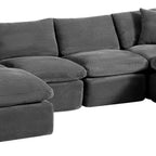 140" Dark Gray Corduroy Modular Sofa With Ottoman And Toss Pillows