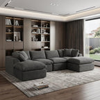 140" Dark Gray Corduroy Modular Sofa With Ottoman And Toss Pillows