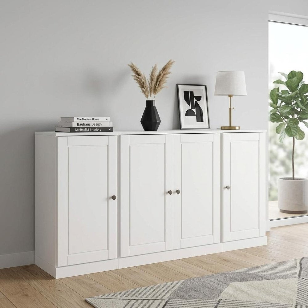 65" White Solid Wood Two Drawer Sideboard With Four Doors