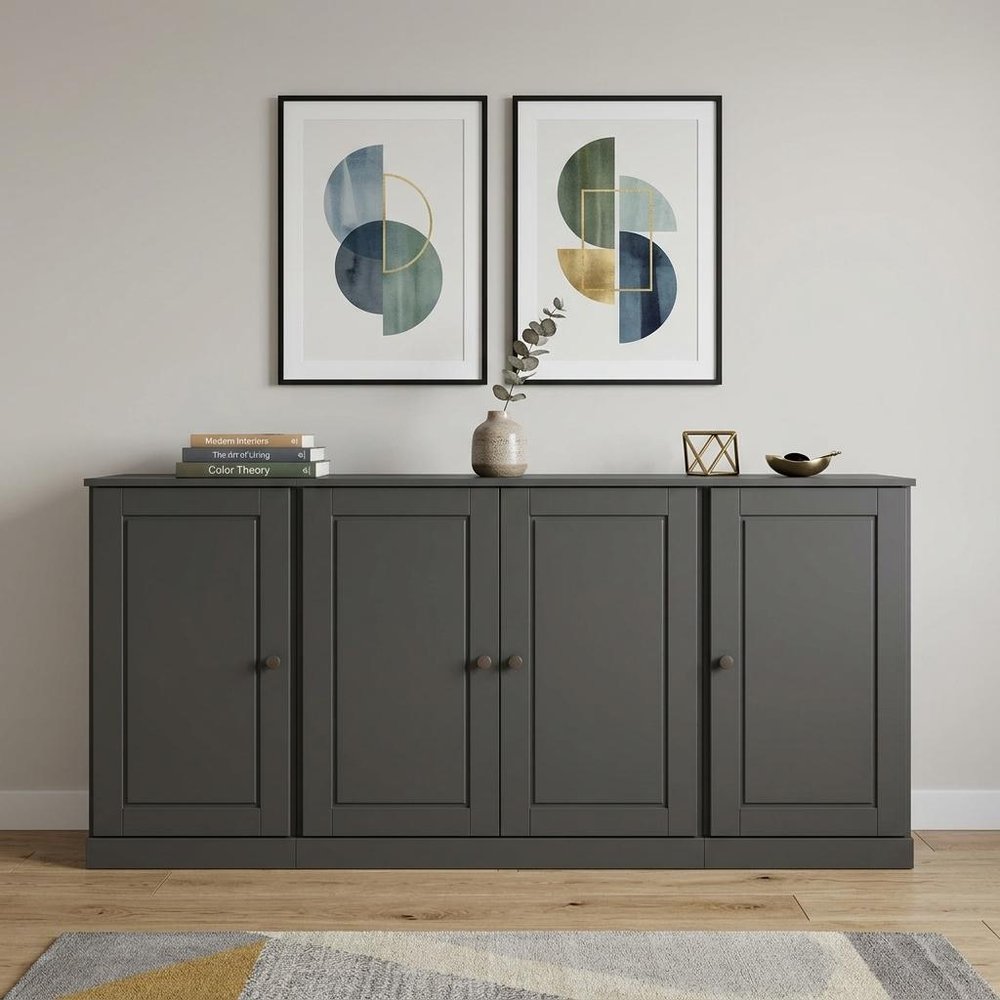 65" Gray Solid Wood Two Drawer Sideboard With Four Doors