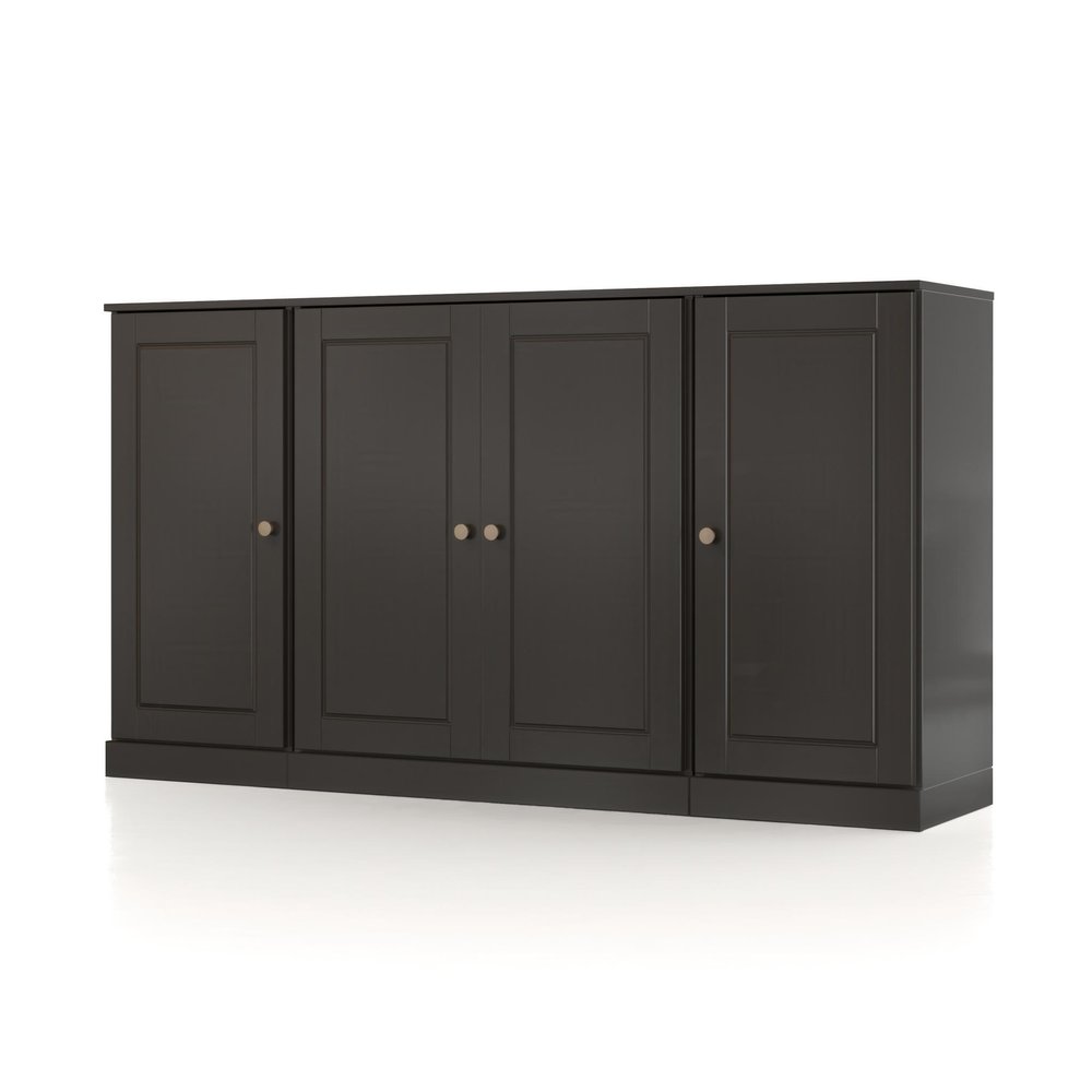 65" Black Solid Wood Two Drawer Sideboard With Four Doors
