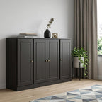 65" Black Solid Wood Two Drawer Sideboard With Four Doors