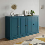 65" Teal Blue Solid Wood Two Drawer Sideboard With Four Doors