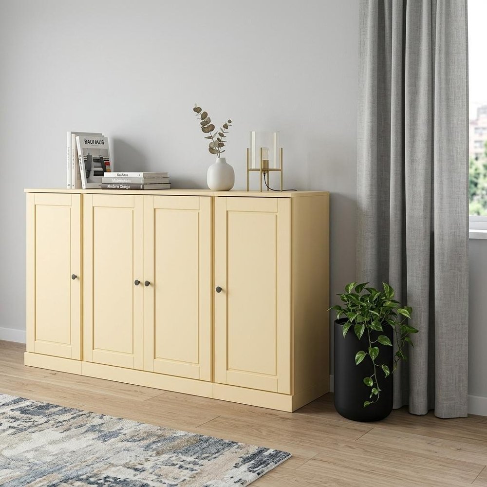 65" Yellow Solid Wood Two Drawer Sideboard With Four Doors