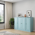 65" Aqua Solid Wood Two Drawer Sideboard With Four Doors