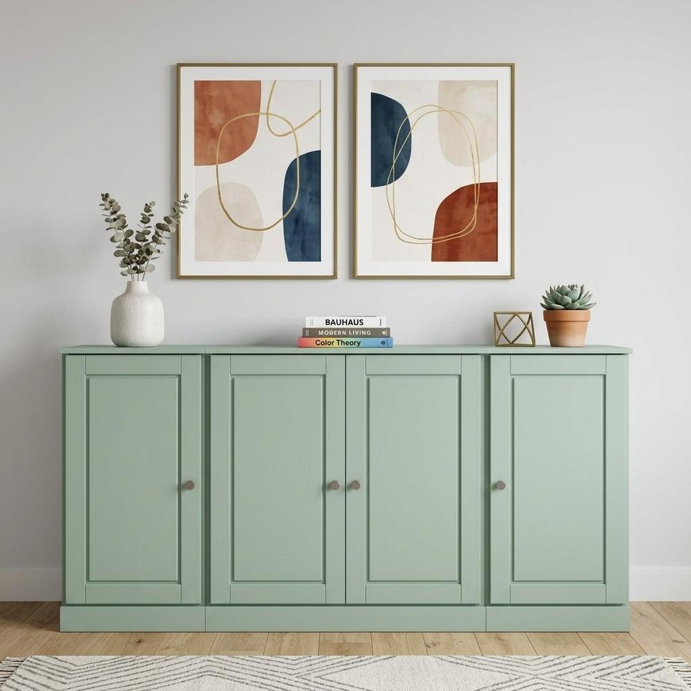 65" Sage Solid Wood Two Drawer Sideboard With Four Doors