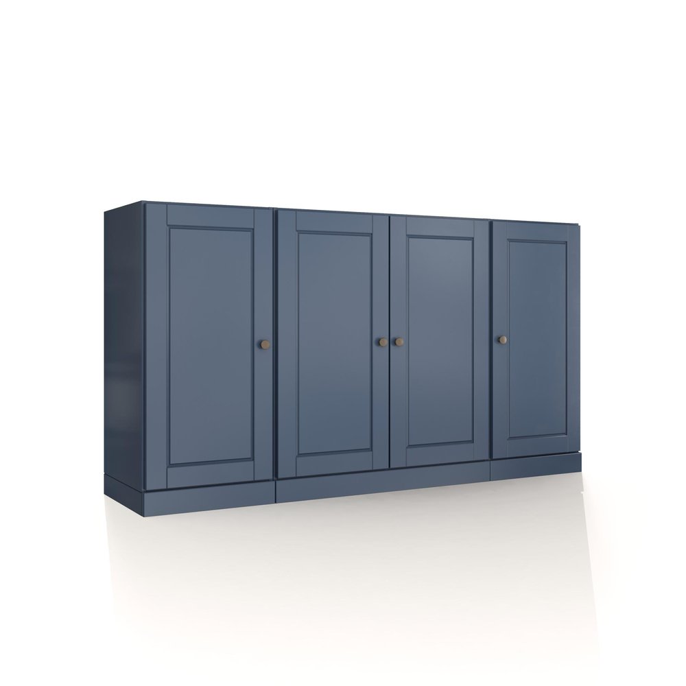 65" French Blue Solid Wood Two Drawer Sideboard With Four Doors