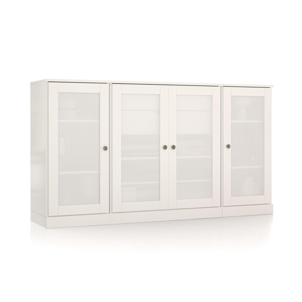 65" White Solid Wood Two Drawer Sideboard With Four Glass Doors