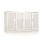 65" White Solid Wood Two Drawer Sideboard With Four Glass Doors