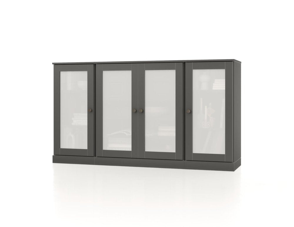65" Gray Solid Wood Two Drawer Sideboard With Four Glass Doors