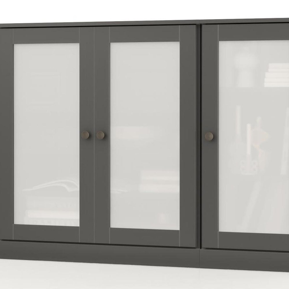 65" Gray Solid Wood Two Drawer Sideboard With Four Glass Doors