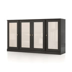 65" Black Solid Wood Two Drawer Sideboard With Four Glass Doors