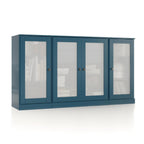 65" Teal Blue Solid Wood Two Drawer Sideboard With Four Glass Doors
