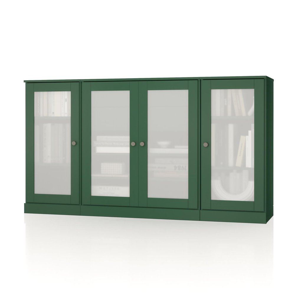 65" Green Solid Wood Two Drawer Sideboard With Four Glass Doors