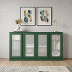 65" Green Solid Wood Two Drawer Sideboard With Four Glass Doors