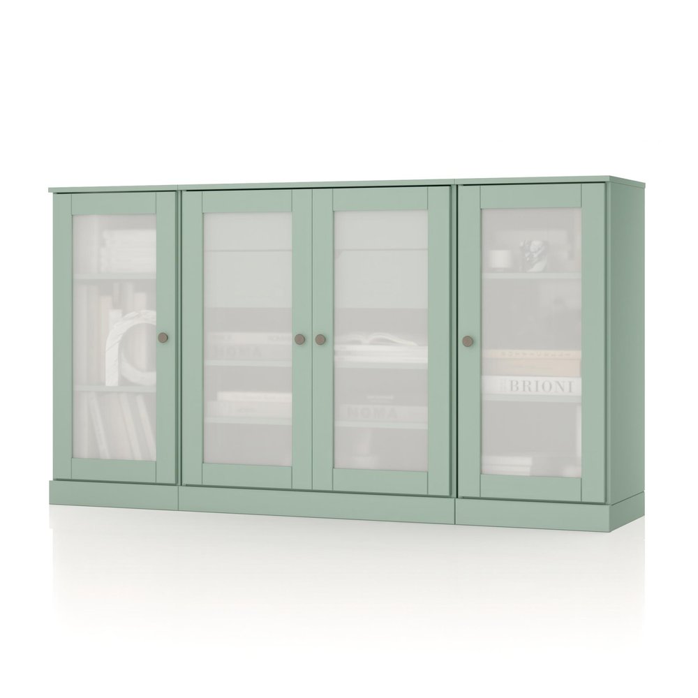 65" Sage Solid Wood Two Drawer Sideboard With Four Glass Doors