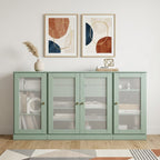65" Sage Solid Wood Two Drawer Sideboard With Four Glass Doors