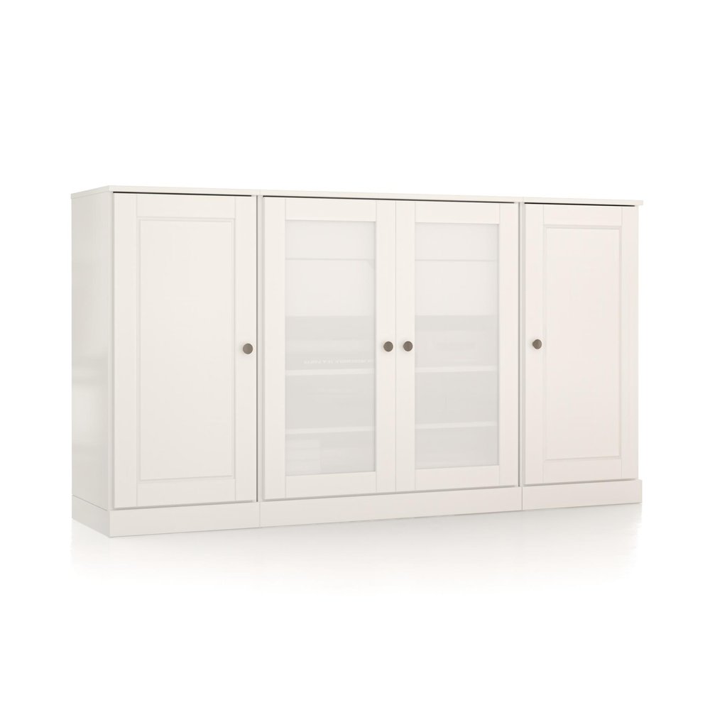 65" White Solid Wood Two Drawer Sideboard With Four Glass Doors