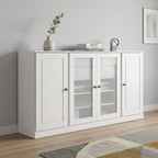 65" White Solid Wood Two Drawer Sideboard With Four Glass Doors
