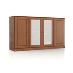 65" Coffee Solid Wood Two Drawer Sideboard With Four Glass Doors