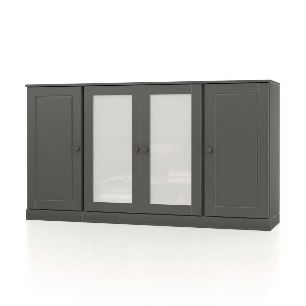 65" Gray Solid Wood Two Drawer Sideboard With Four Glass Doors