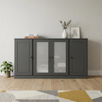 65" Gray Solid Wood Two Drawer Sideboard With Four Glass Doors