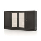 65" Black Solid Wood Two Drawer Sideboard With Four Glass Doors