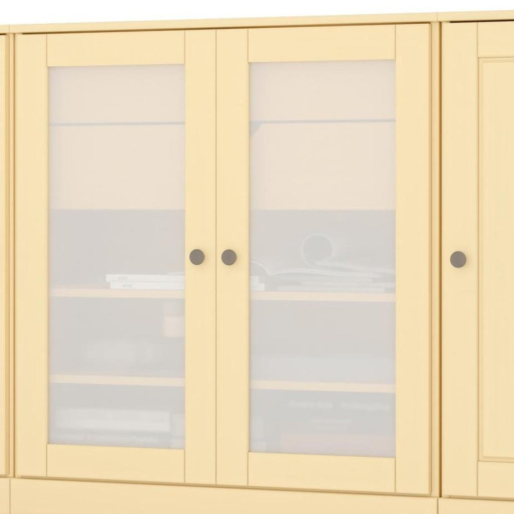 65" Yellow Solid Wood Two Drawer Sideboard With Four Glass Doors