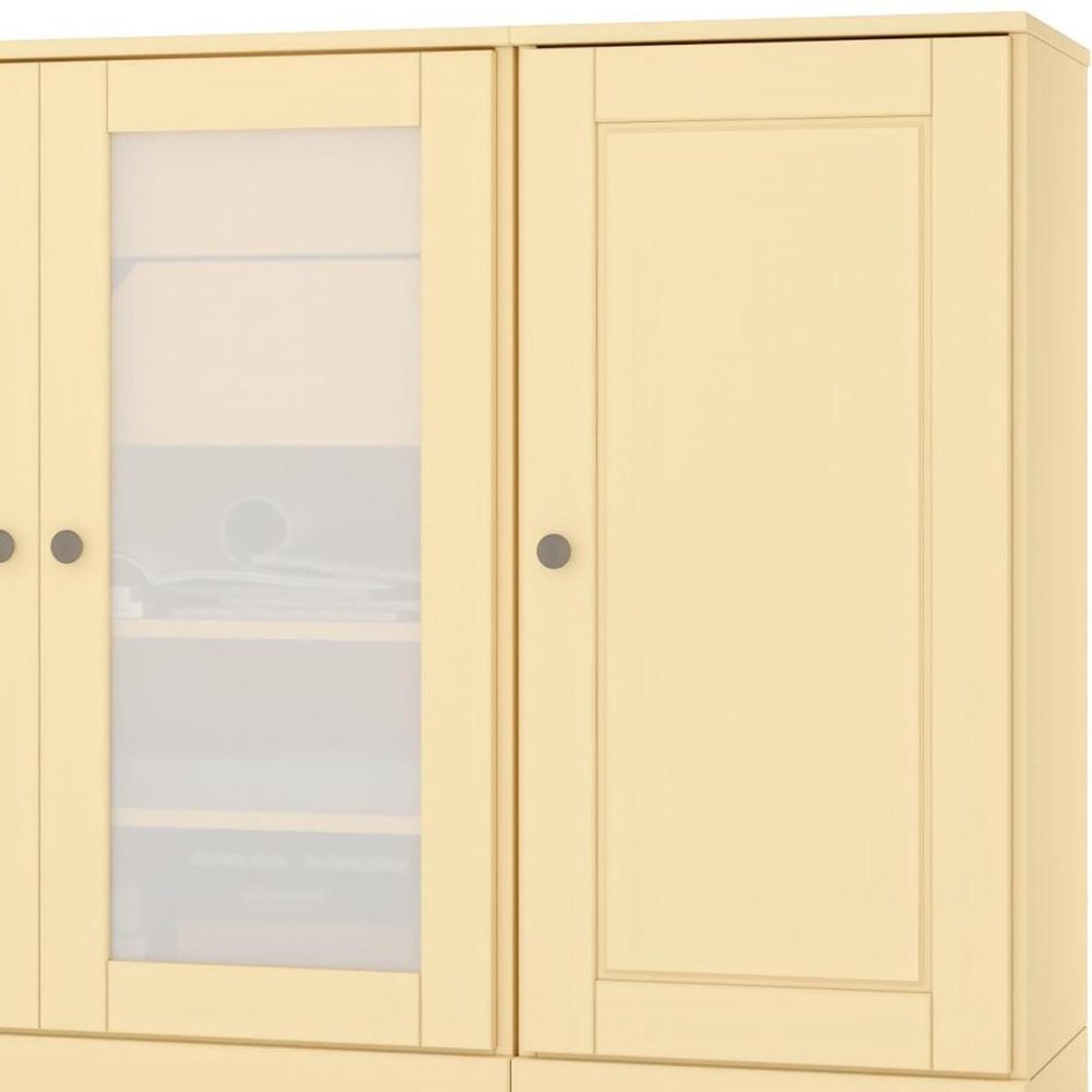65" Yellow Solid Wood Two Drawer Sideboard With Four Glass Doors