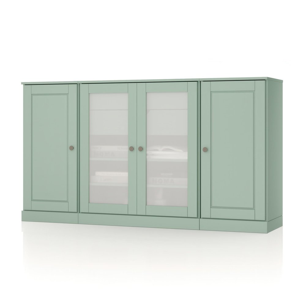 65" Sage Solid Wood Two Drawer Sideboard With Four Glass Doors