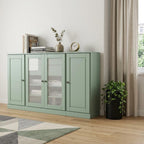 65" Sage Solid Wood Two Drawer Sideboard With Four Glass Doors