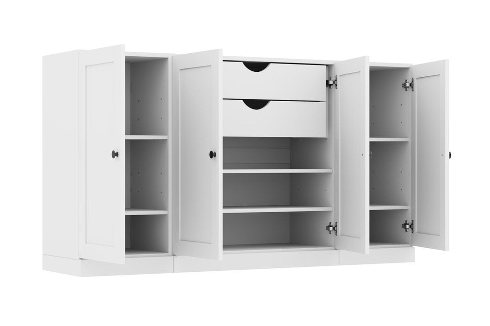 65" White Solid Wood Two Drawer Sideboard With Four Doors