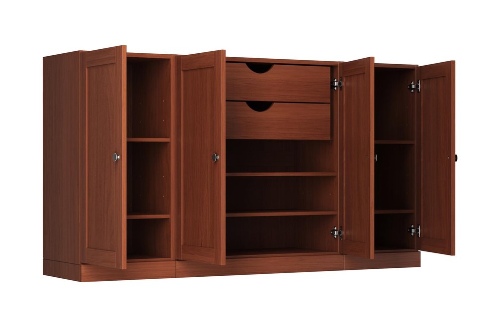 65" Coffee Solid Wood Two Drawer Sideboard With Four Doors