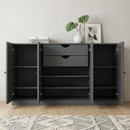 65" Gray Solid Wood Two Drawer Sideboard With Four Doors