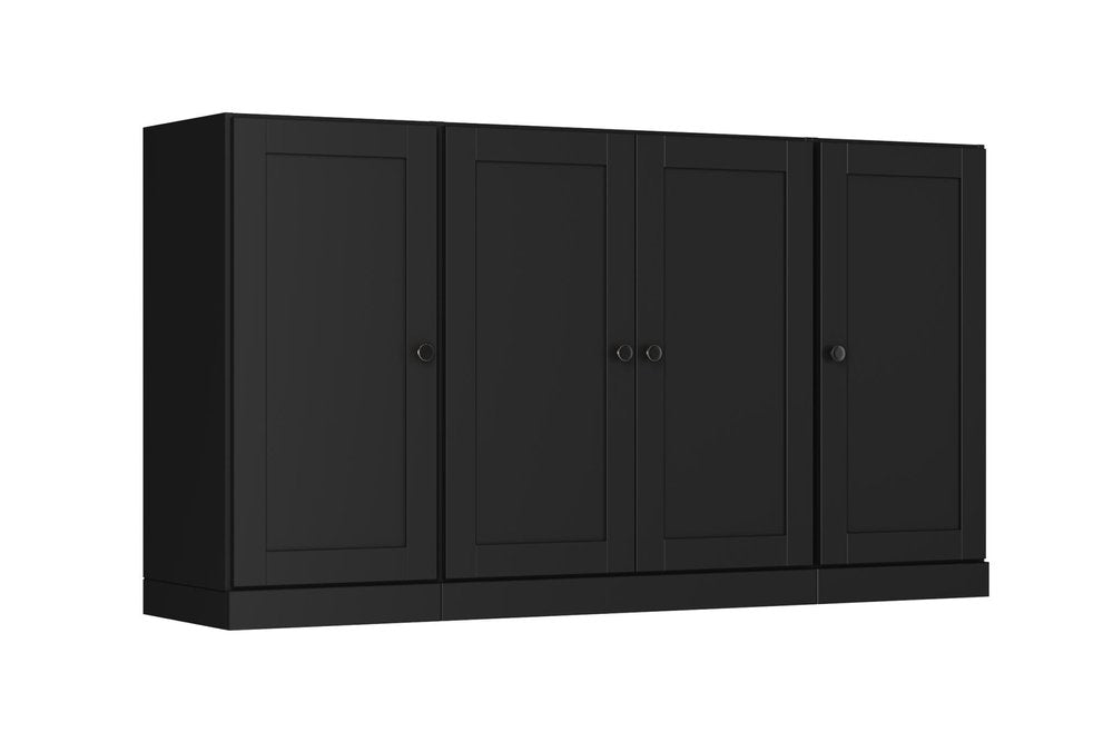 65" Black Solid Wood Two Drawer Sideboard With Four Doors