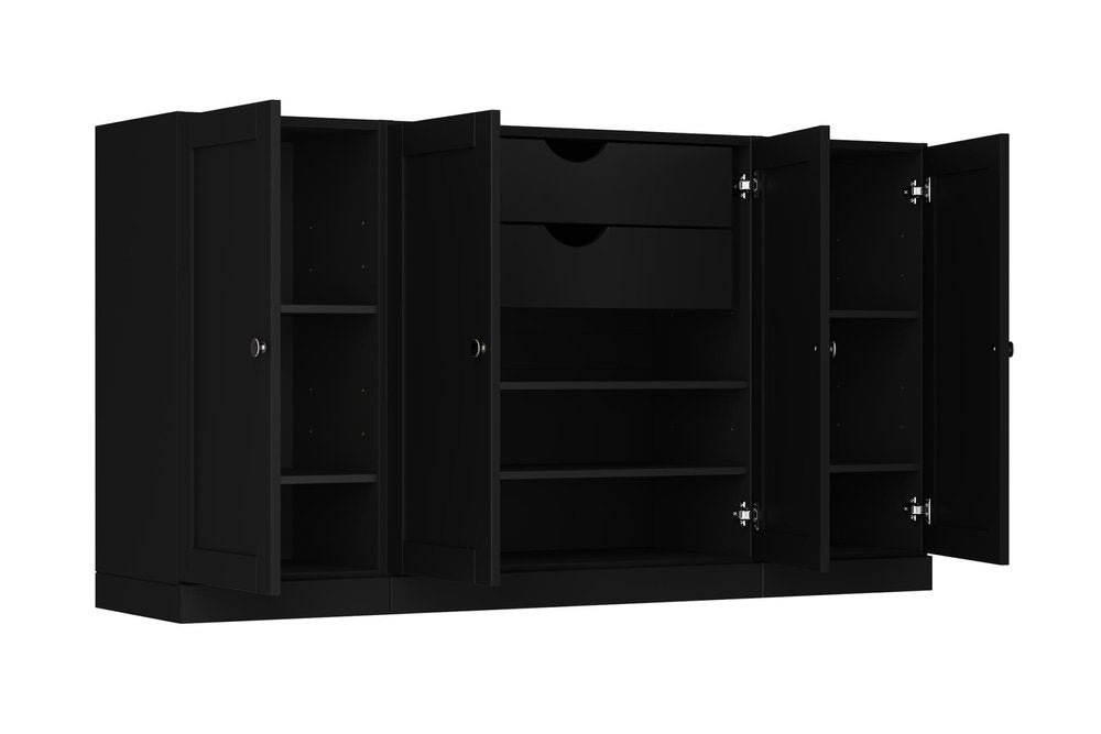 65" Black Solid Wood Two Drawer Sideboard With Four Doors