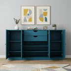 65" Teal Blue Solid Wood Two Drawer Sideboard With Four Doors