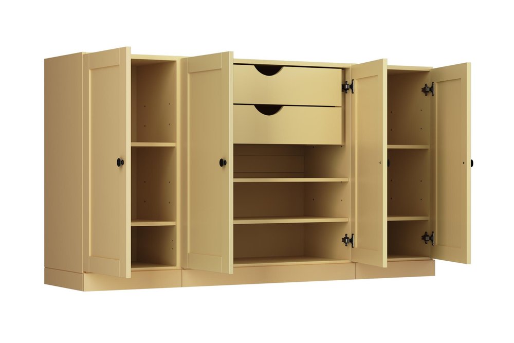 65" Yellow Solid Wood Two Drawer Sideboard With Four Doors