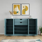 65" Aqua Solid Wood Two Drawer Sideboard With Four Doors