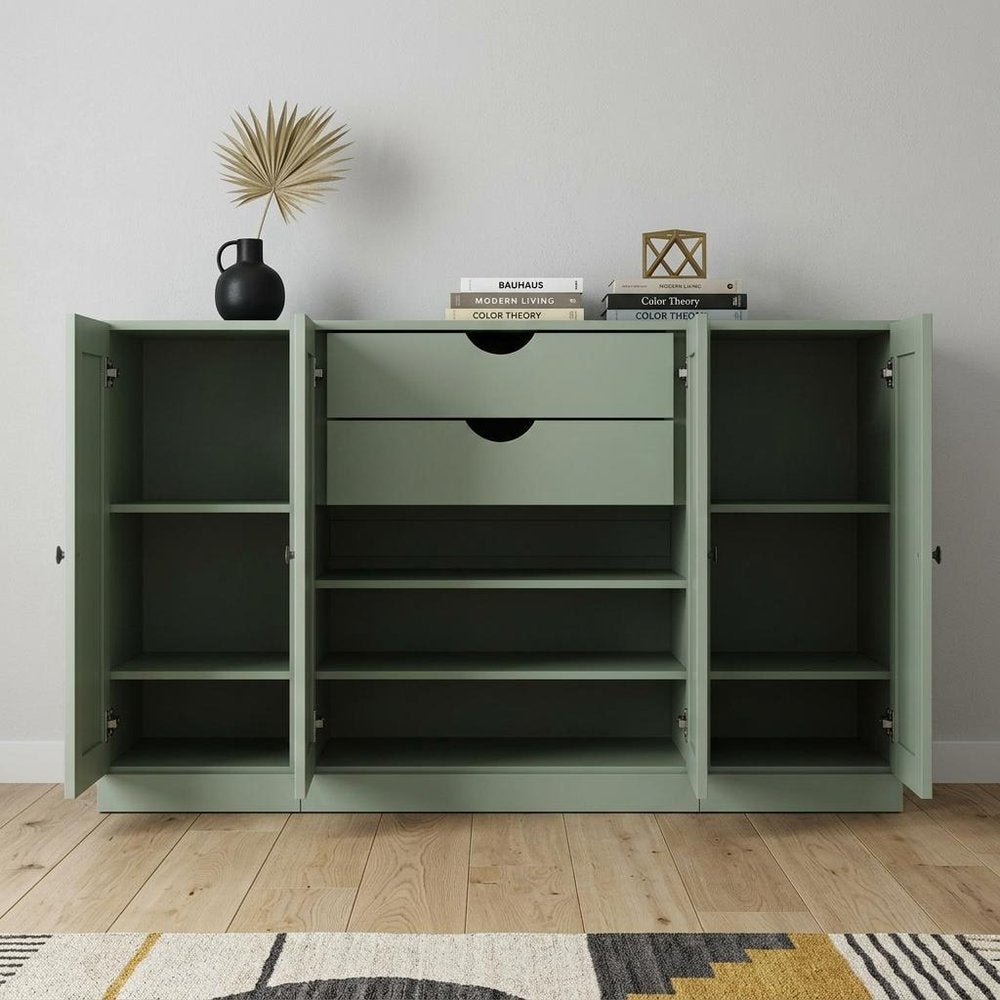65" Sage Solid Wood Two Drawer Sideboard With Four Doors