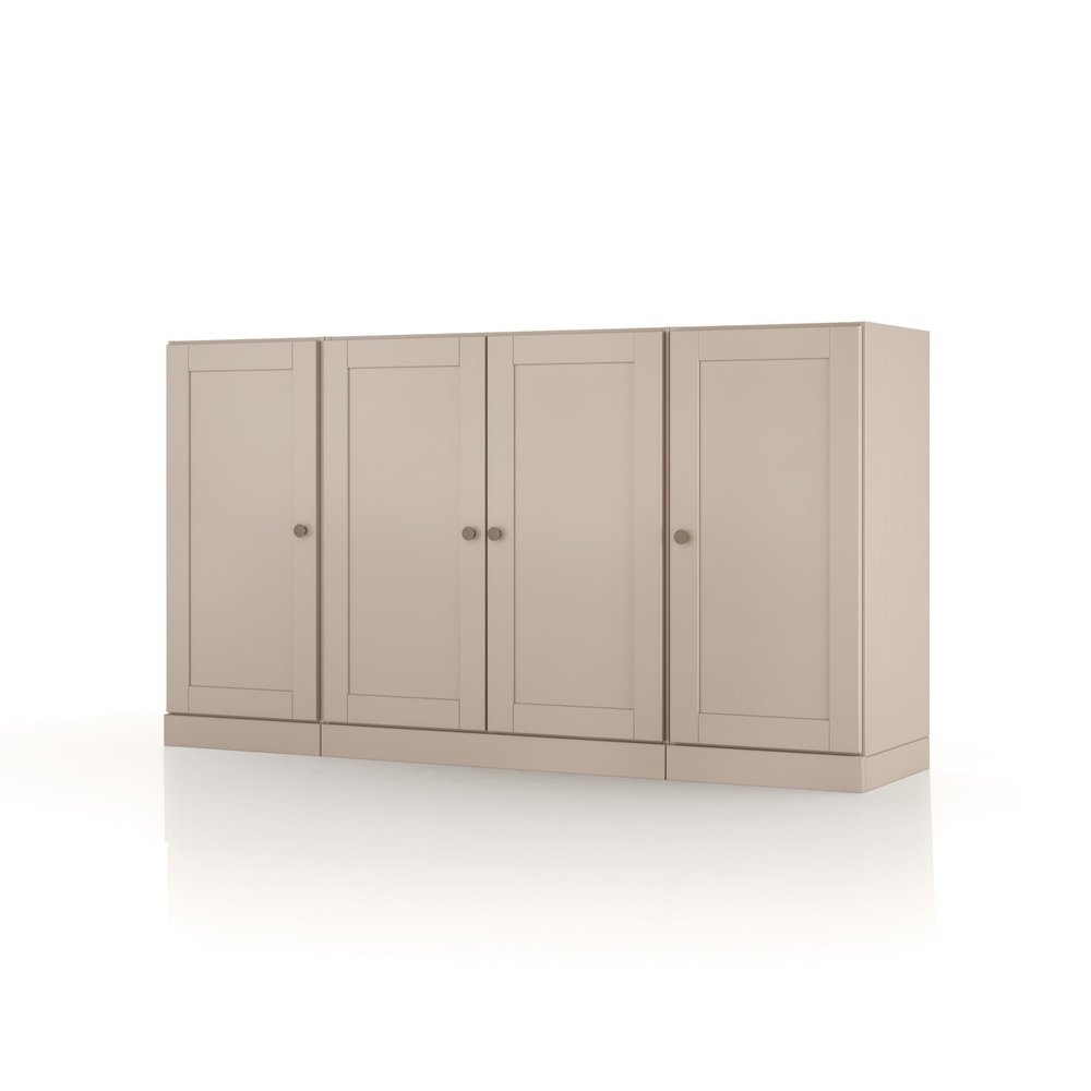 65" Beige Solid Wood Two Drawer Sideboard With Four Doors