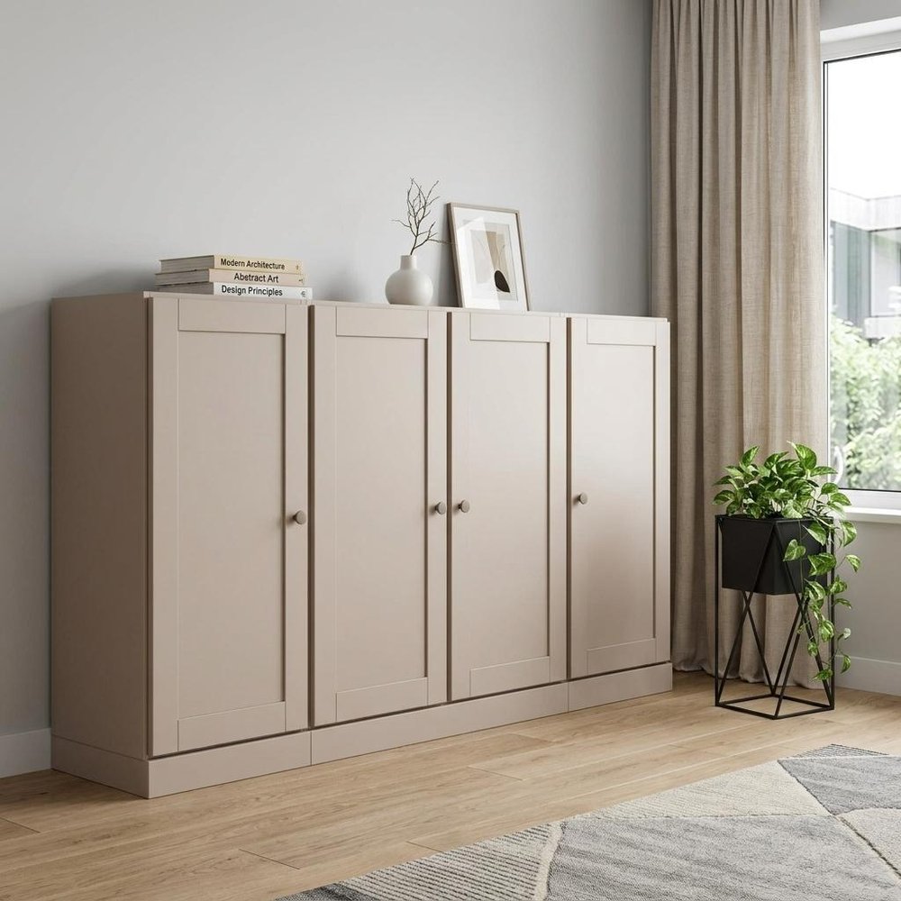 65" Beige Solid Wood Two Drawer Sideboard With Four Doors