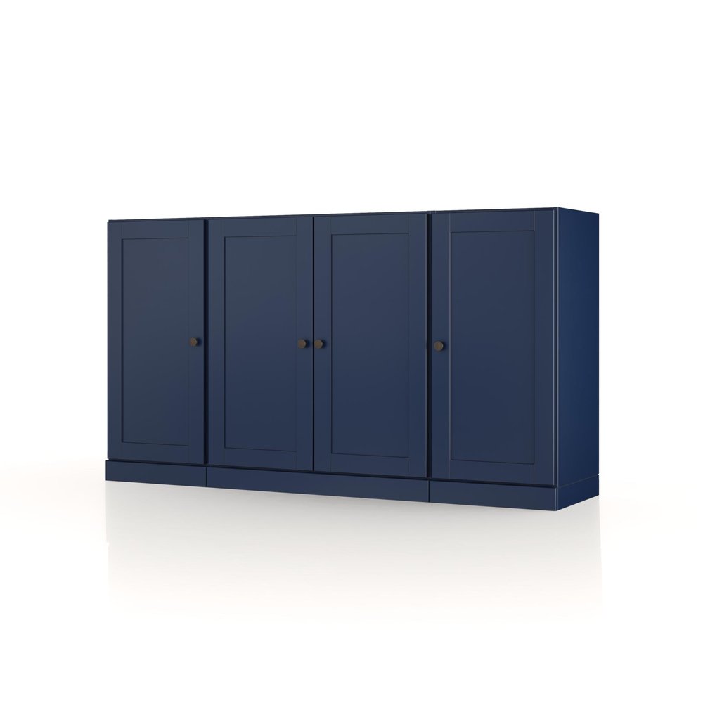 65" Navy Blue Solid Wood Two Drawer Sideboard With Four Doors